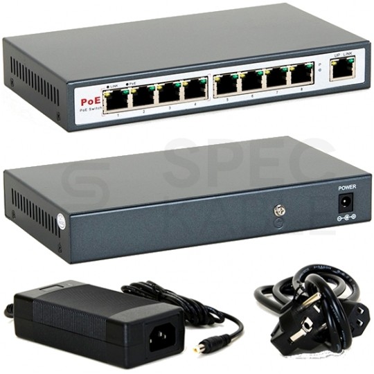 Switch PoE Desktop 9x port RJ45 (Fast Ethernet 100Mb/s, w tym 4x PoE + 1x Uplink) przełącznik niezarządzalny 8level FEPS-1904