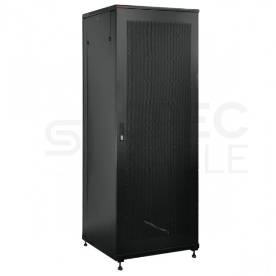 Szafa serwerowa 42U 600x1000, drzwi przednie stalowe perforowane, drzwi tylne stalowe perforowane, zamek, 4 belki nośne, 4 regulowane stopki, do samodzielnego montażu, kolor czarny Q-LANTEC