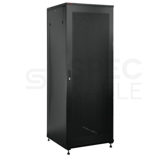 Szafa serwerowa 42U 800x1000, drzwi przednie stalowe perforowane, drzwi tylne stalowe perforowane, zamek, 4 belki nośne, 4 regulowane stopki, do samodzielnego montażu, kolor czarny Q-LANTEC