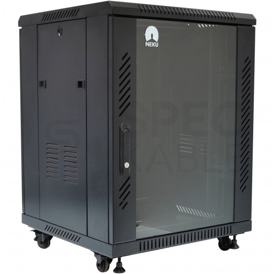 Szafa stojąca RACK 19" 15U 600x600mm drzwi szklane czarna NEKU BOX