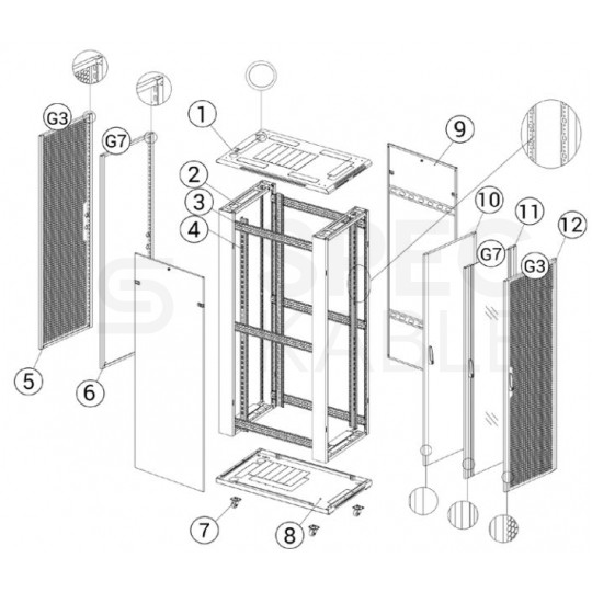 Szafa stojąca RACK 19" 15U 600x600mm drzwi szklane czarna TOTEN G7