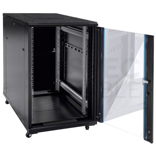 Szafa stojąca RACK 19" 15U 600x600mm drzwi szklane czarna TOTEN G7