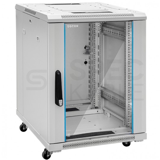 Szafa stojąca RACK 19" 15U 600x600mm drzwi szklane szara TOTEN G7