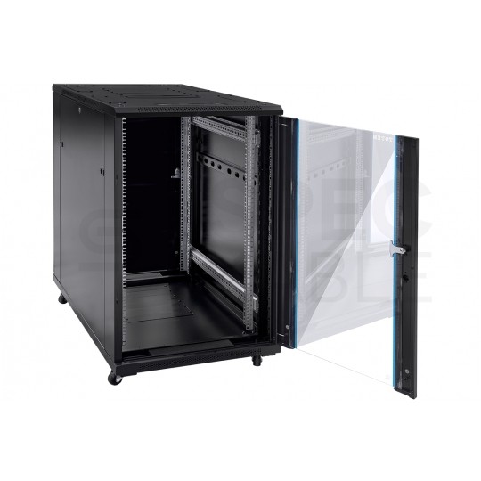 Szafa stojąca RACK 19" 18U 600x800mm drzwi szklane czarna TOTEN G7