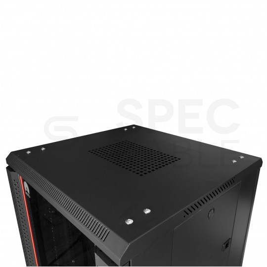 Szafa stojąca RACK 19" 18U 600x800mm drzwi szklane czarna (złożona) NEKU FLR + wyposażenie