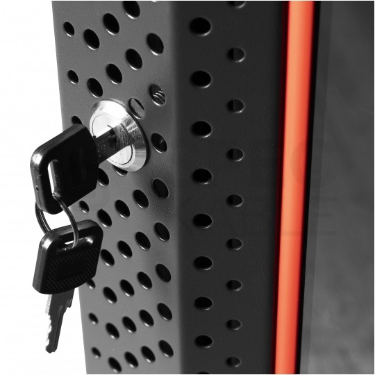 Szafa stojąca RACK 19" 18U 600x800mm drzwi szklane czarna (złożona) NEKU FLR + wyposażenie