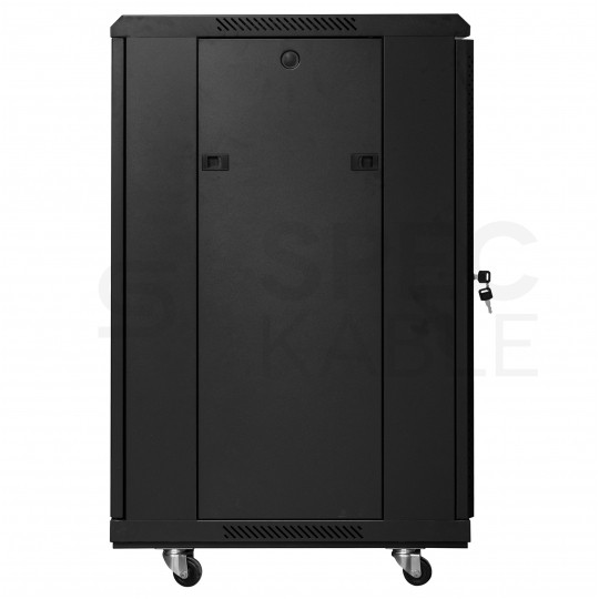 Szafa stojąca RACK 19" 18U 600x800mm drzwi szklane czarna (złożona) NEKU FLR + wyposażenie