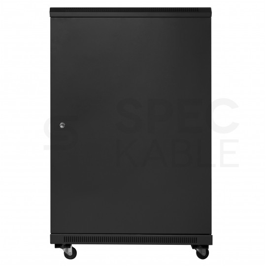 Szafa stojąca RACK 19" 18U 600x800mm drzwi szklane czarna (złożona) NEKU FLR + wyposażenie
