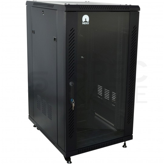 Szafa stojąca RACK 19" 22U 600x600mm drzwi szklane czarna NEKU BOX