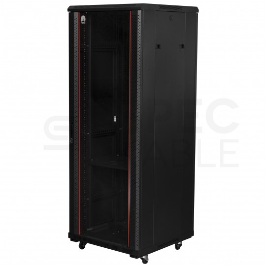 Szafa stojąca RACK 19" 22U 600x600mm drzwi szklane czarna NEKU FLR + wyposażenie