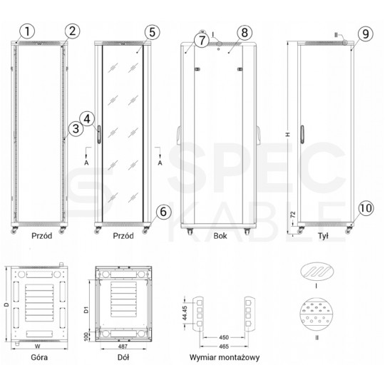 Szafa stojąca RACK 19" 22U 600x600mm drzwi szklane czarna TOTEN G7