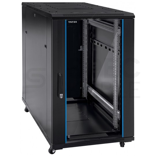 Szafa stojąca RACK 19" 22U 600x600mm drzwi szklane czarna TOTEN G7