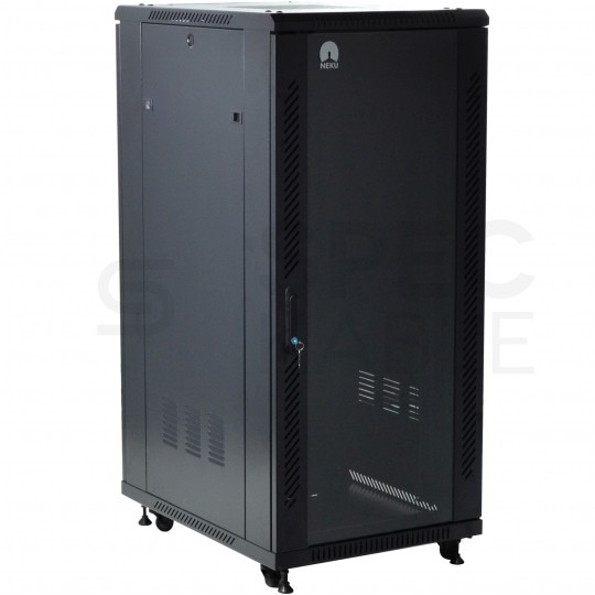 Szafa stojąca RACK 19" 27U 600x800mm drzwi szklane czarna NEKU BOX