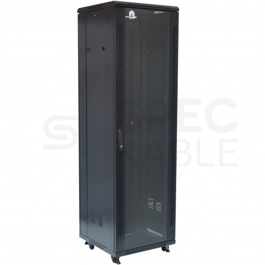 Szafa stojąca RACK 19" 42U 600x800mm drzwi szklane czarna NEKU BOX