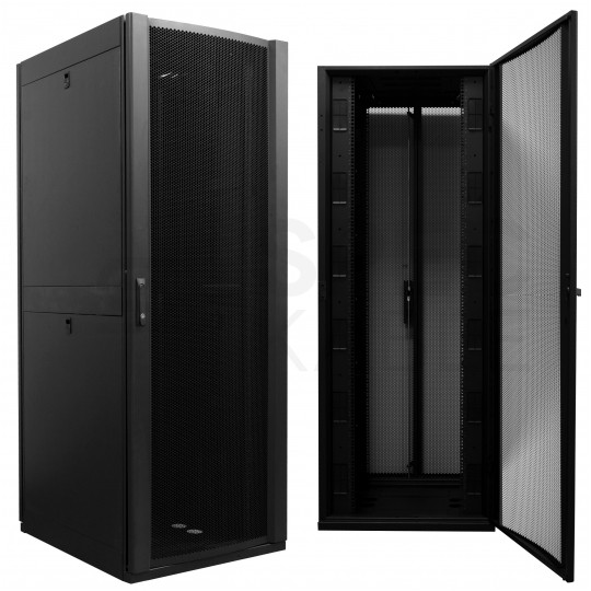 Szafa stojąca RACK 19" 42U 750x800mm perforowana serwerowa czarna 1500kg (złożona) NEKU + wyposażenie