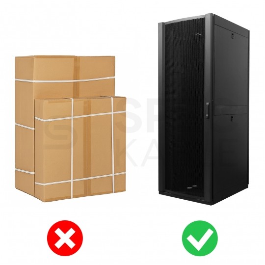 Szafa stojąca RACK 19" 42U 750x800mm perforowana serwerowa czarna 1500kg (złożona) NEKU + wyposażenie