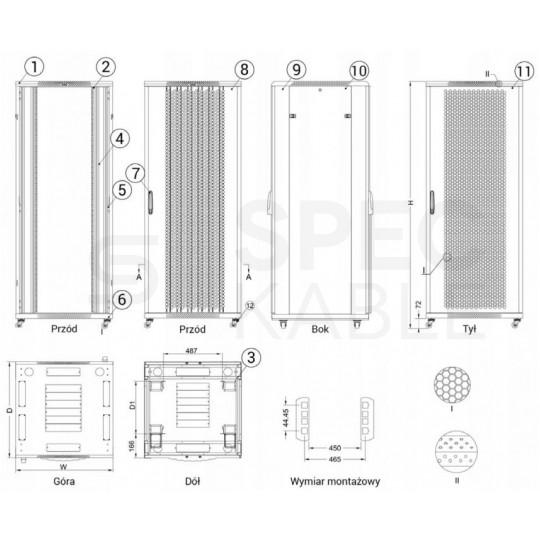 Szafa stojąca RACK 19" 42U 800x1000mm drzwi szklane czarna TOTEN G7