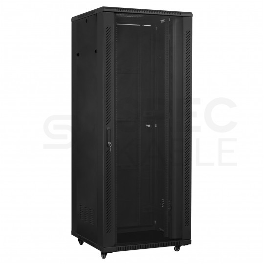 Szafa stojąca RACK 19" 42U 800x800mm drzwi szklane czarna + 2x organizator pionowy