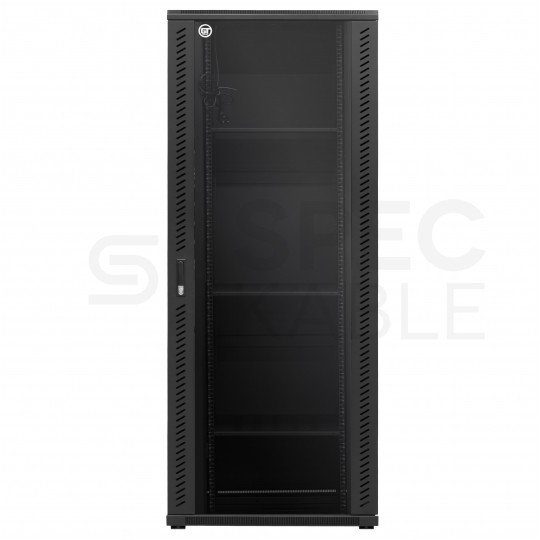 Szafa stojąca RACK 19" 42U 800x800mm drzwi szklane wyposażona czarna GT