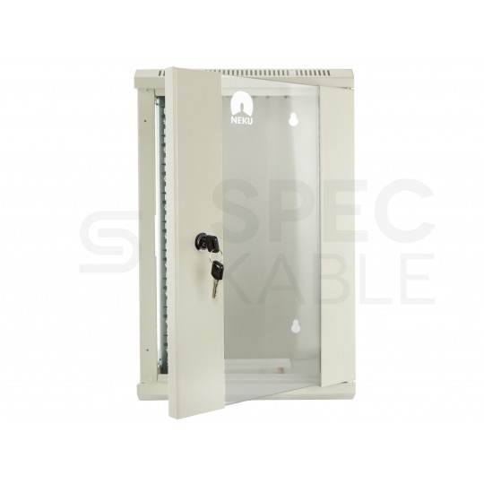 Szafa wisząca RACK 10" 9U 300mm drzwi szklane szara NEKU TS