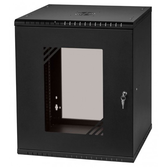 Szafa wisząca RACK 19" 12U 450mm drzwi szklane czarna BOX