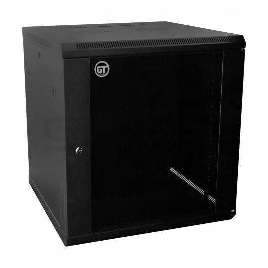 Szafa wisząca RACK 19" 12U 450mm drzwi szklane czarna GTS zdejmowane boki Seria AD