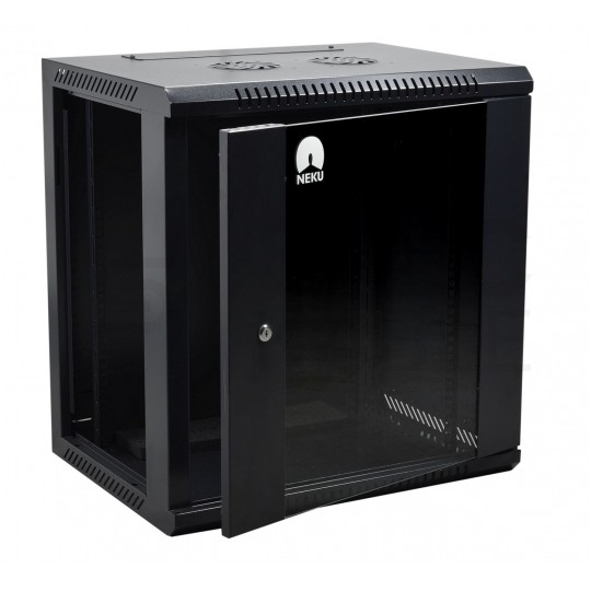 Szafa wisząca RACK 19" 12U 450mm drzwi szklane czarna NEKU TS BOX