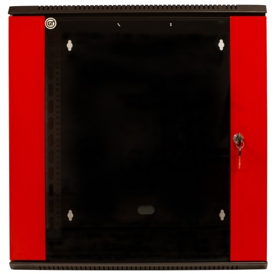 Szafa wisząca RACK 19" 12U 450mm drzwi szklane czerwono-czarna GT