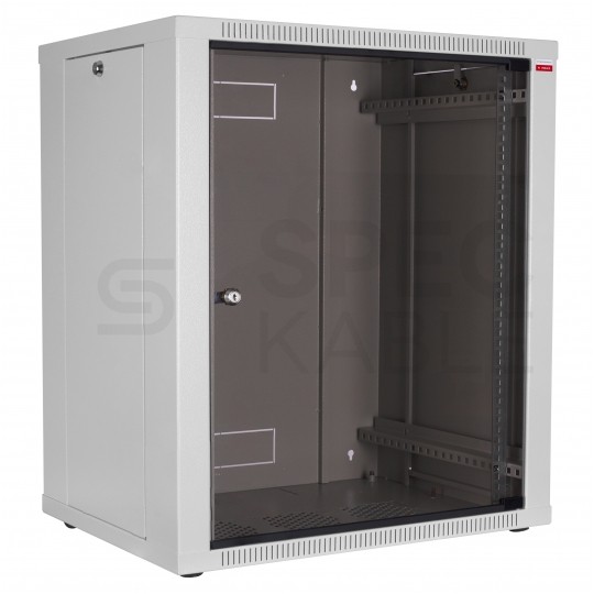 Szafa wisząca RACK 19" 12U 450mm drzwi szklane + otwierane boki szara Polska Szafa Rack