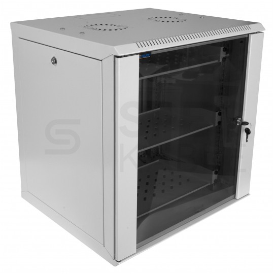 Szafa wisząca RACK 19" 12U 500mm COM-BOX 3x półka 2x wentylator z termostatem analogowym MIRSAN