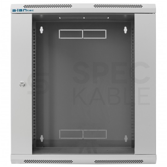 Szafa wisząca RACK 19" 12U 500mm drzwi szklane szara Alantec