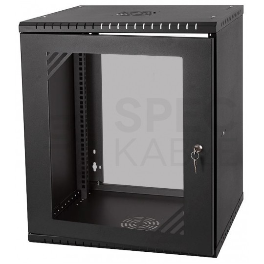 Szafa wisząca RACK 19" 12U 600mm drzwi szklane czarna BOX