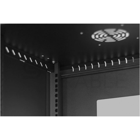 Szafa wisząca RACK 19" 12U 600mm drzwi szklane czarna BOX