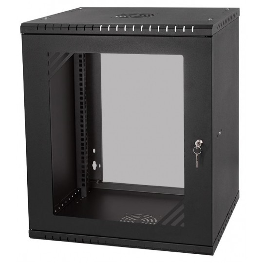 Szafa wisząca RACK 19" 12U 600mm drzwi szklane czarna BOX