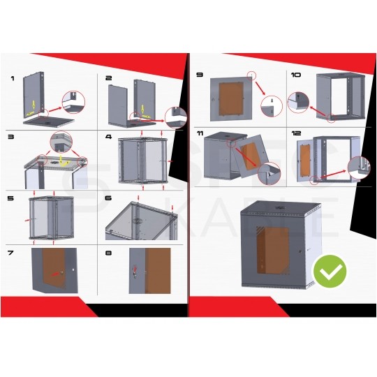 Szafa wisząca RACK 19" 12U 600mm drzwi szklane czarna BOX