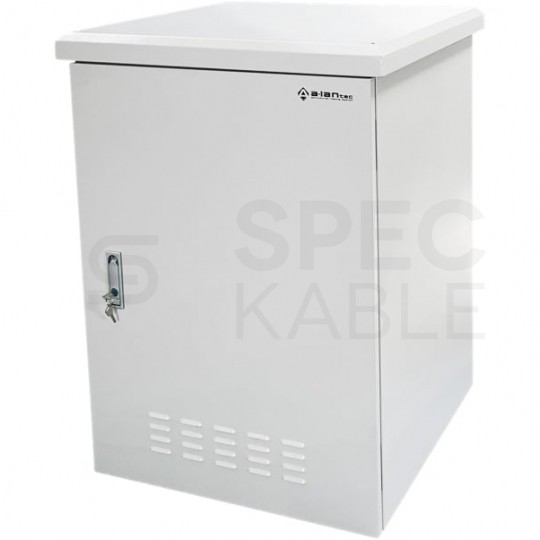 Szafa wisząca RACK 19" 12U 600mm zewnętrzna hermetyczna drzwi pełne z zamkiem szara IP55 ALANTEC