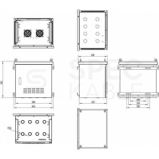 Szafa wisząca RACK 19" 12U 600mm zewnętrzna hermetyczna drzwi pełne z zamkiem szara IP55 ALANTEC