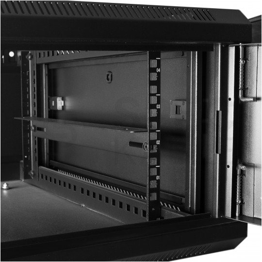 Szafa wisząca RACK 19" 15U 450mm drzwi szklane czarna GTS zdejmowane boki Seria AD