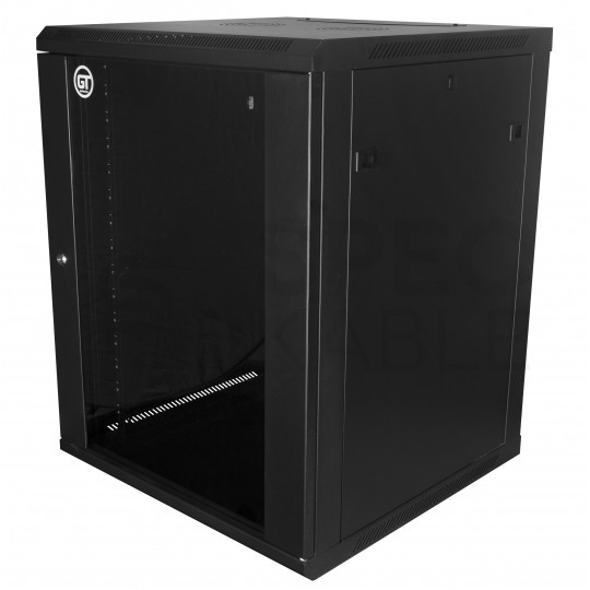 Szafa wisząca RACK 19" 15U 450mm drzwi szklane czarna GTS zdejmowane boki Seria AD