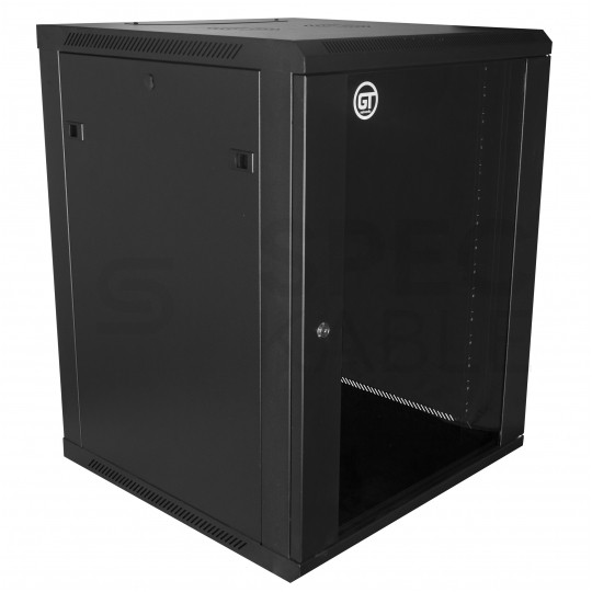 Szafa wisząca RACK 19" 15U 450mm drzwi szklane czarna GTS zdejmowane boki Seria AD