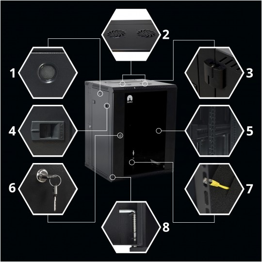 Szafa wisząca RACK 19" 15U 450mm drzwi szklane czarna NEKU TS BOX