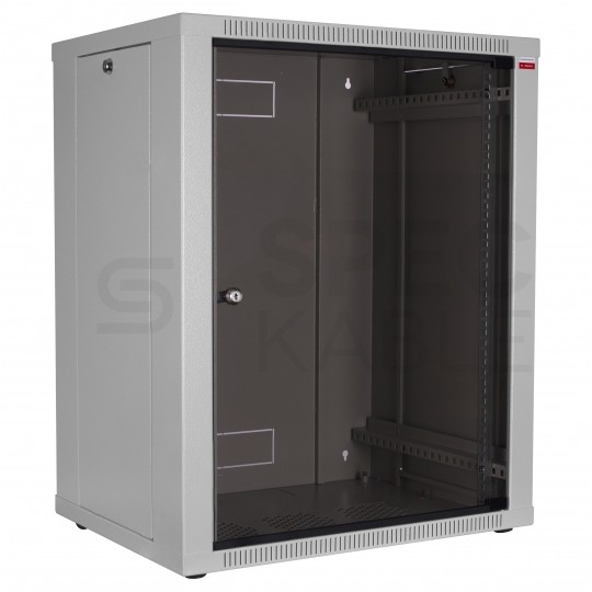 Szafa wisząca RACK 19" 15U 450mm drzwi szklane + otwierane boki szara Polska Szafa Rack