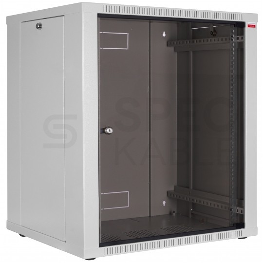 Szafa wisząca RACK 19" 15U 600mm drzwi szklane + otwierane boki szara Polska Szafa Rack