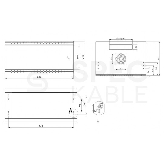 Szafa wisząca RACK 19" 4U 350mm drzwi pełne czarna PRO