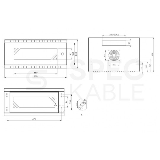 Szafa wisząca RACK 19" 4U 350mm drzwi szklane szara PRO