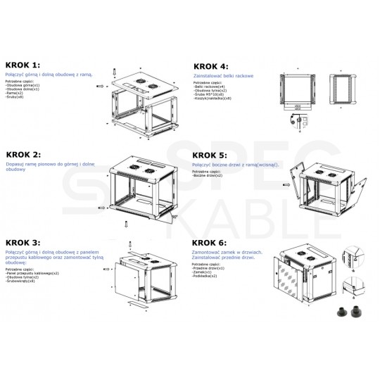 Szafa wisząca RACK 19" 4U 450mm drzwi szklane czarna NEKU TS BOX