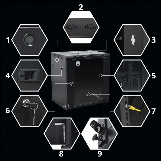 Szafa wisząca RACK 19" 4U 450mm drzwi szklane czarna NEKU TS BOX