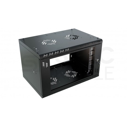 Szafa wisząca RACK 19" 6U 350mm drzwi szklane czarna ECO BOX