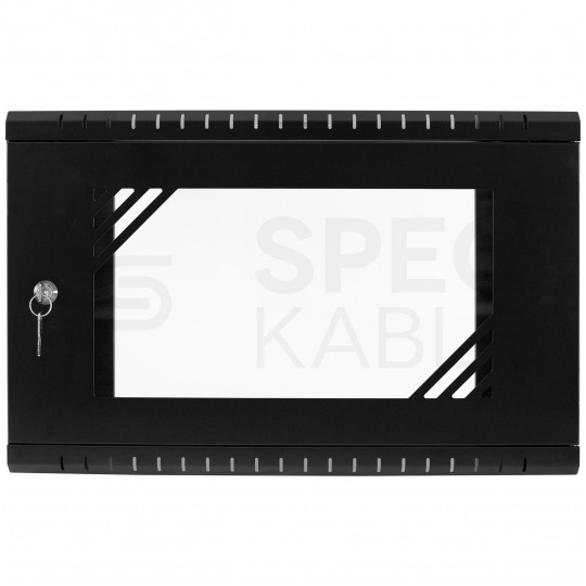 Szafa wisząca RACK 19" 6U 350mm drzwi szklane czarna z półką i maskownicą PRO LIGHT