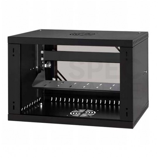 Szafa wisząca RACK 19" 6U 350mm drzwi szklane czarna z półką i maskownicą PRO LIGHT